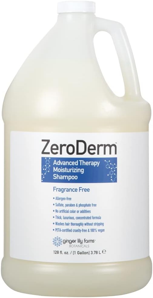 Ginger Lily Farms Botanicals ZeroDerm Advanced Therapy Moisturizing Shampoo for All Hair Types, 100% Vegan & Cruelty-Free, Fragrance Free, 1 Gallon (128 Fl. Oz.) Refill