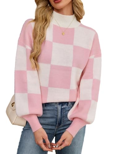 Libsorge Womens Oversized Cute Checkered Sweaters for Women Fall Spring