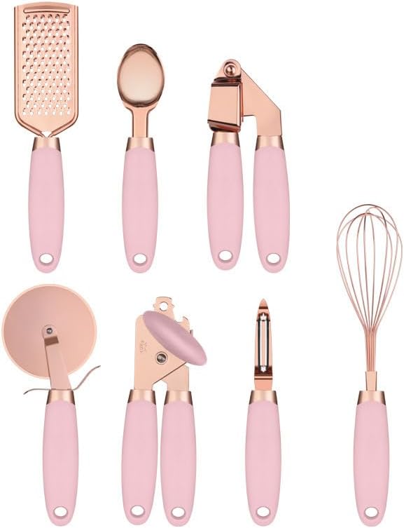 Miniatura 3 de Herramientas y accesorios de cocina blancos y dorados, herramientas de cocina de lujo de 7 piezas con asas antideslizantes, juego de utensilios de