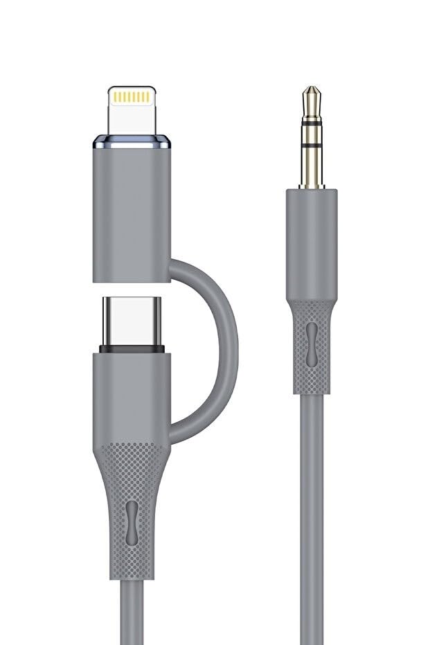 PDAteknoloji 2in1 Type-C 3.5mm Silikonlu Aux Kablosu 1m MT2812 (Tak Çalıştır)