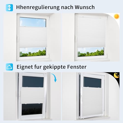 BelleMax Plissee ohne Bohren Klemmfix, Weiß 60x140cm(BxH), Easyfix lichtdurchlässig Sichtschutz und Sonnenschutz… – Ansicht 4
