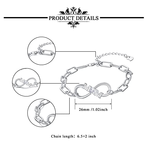 Lelouchy Mom Bracelet For Women Sterling Silver, Gifts For Mom From Daughter Son,Infinity Love Adjustable Bracelets Paperclip Chain Bracelet 925 Sterling Silver Mom Gifts For Mothers Day #TOP4