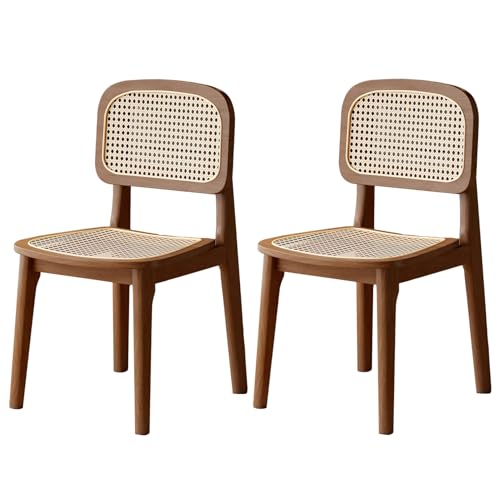 VUBYSG Wabi-sabi Style Solid Wood Home Dining Chairs Set of 2, Rattan Kitchen Chair with Back and Seat for Study Small Apartments,Walnut,Walnut