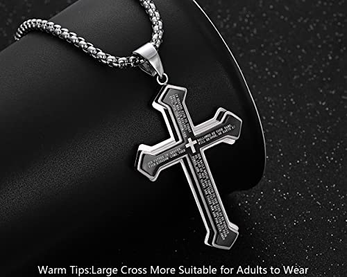 Rehoboth Men's Stainless Steel Nail Lord's Prayer Cross Pendant Necklace for Men Women Big Pendant and Strong Chain 24"4