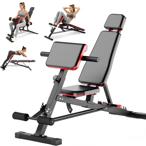 ALSO GO Weight Bench for Full All-in-One Body Workout - Adjustable Roman Chair, Foldable Bench Press Bench of Home Gym Strength Training Incline Decline Bench Flat Utility Workout Bench