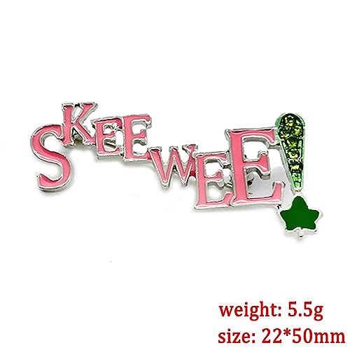 Fashion Pink Green rhinestone letter SKEEWEE Metal Text Brooch sorority girl Jewelry PIN2