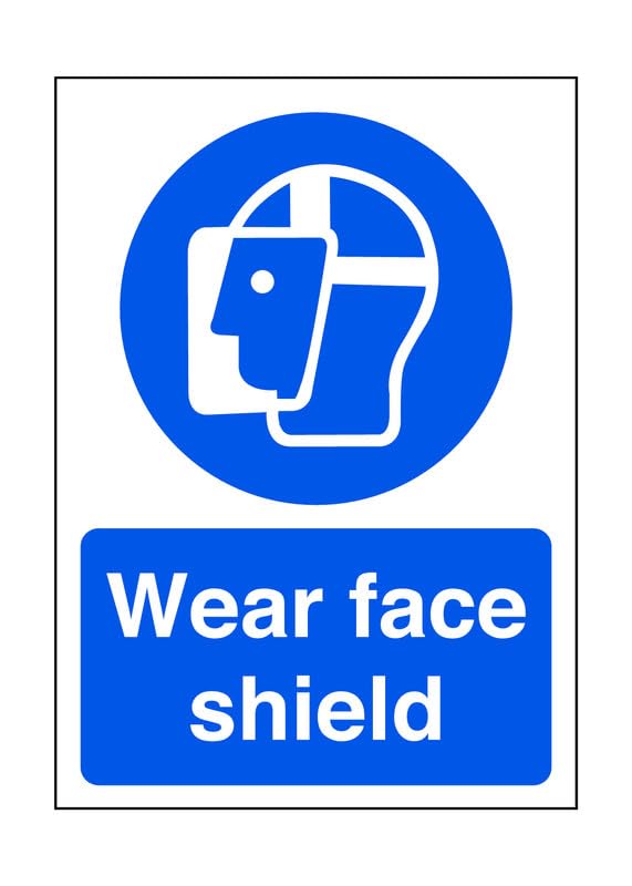 Wear face shield - safety sign, ppe clothing, ppe, protective clothing - High tack self-adhesive sticker (600mm x 400mm) Viewing Distance within 20m.