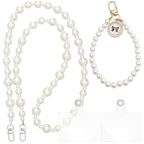 JSTHHTT 3 Pezzi Collana per Cellulare con Perle, Cordino per Cellulare da Collo, Catena per Cellulare Lunga, Ciondolo per Cellulare, Adatta Alla Maggior Parte Degli Smartphone