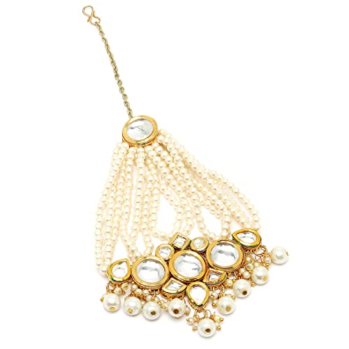 Image of Karatcart Gold Plated Pearl Beads Studded Floral Design Kundan Passa for Women