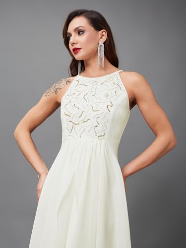 Image of Miss Chase Women's Round Neck Sleeve Embellished Fit Flare Maxi Dress