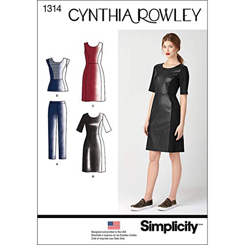Simplicity Cynthia Rowley Pattern 1314 Misses Dress or Top, Slim Knit Pants, Size 6-8-10-12-14