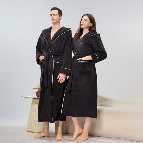 Mens Soft Hooded Plush Maxi Robes Cozy Long Sleeve Belted Fleece Fuzzy Bathrobes With Pockets Winter Shower Spa Robe2