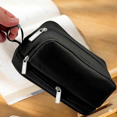 Image of 4 Compartments Pencil Case for Boys,Big Canvas Pen Pouch Bag, Large Capacity Pen Box, Tool Bag for Middle School College Office Organizer for Kids Men Women Adult Teens [Black Color]