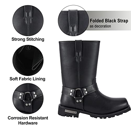 Dream Apparel Women's 8in Harness Motorcycle Boots for Riding, Square Toe Biker Boots, Waterproof Black PU Leather Mid Calf Footwear3