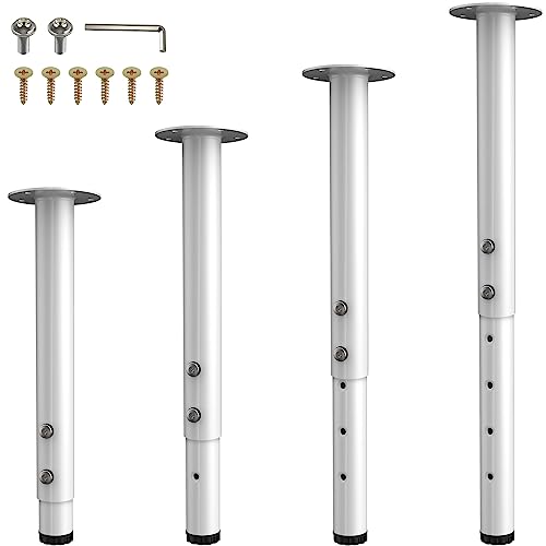 FOROIRON Patas de mesa ajustables, patas de escritorio de altura ajustable de metal, patas de muebles ajustables para mesa, computadora, escritorio, mesa de comedor, escritorio de oficina (blanco) (4