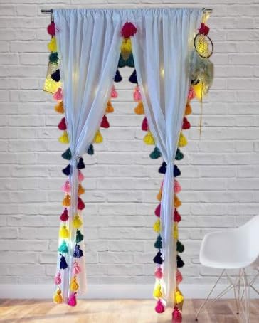 NYSARG Sheer Curtain with Rainbow Colour Tassels,Transparent Light Filtering Rod Curtain- 1 Curtain (White, 10 FEET)-image-22