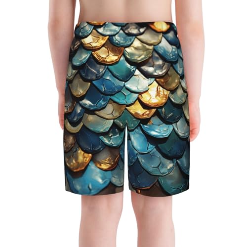 Boys Swim Trunks Beach Shorts Summer Surf Kids Youth Bathing Suits, Dragon Scale Cool Art4