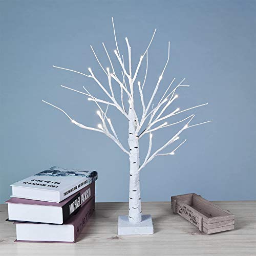 image for Lightshare 18'' Birch Tree Table Lamp 24 LED Lights Warm White, Bonsai
