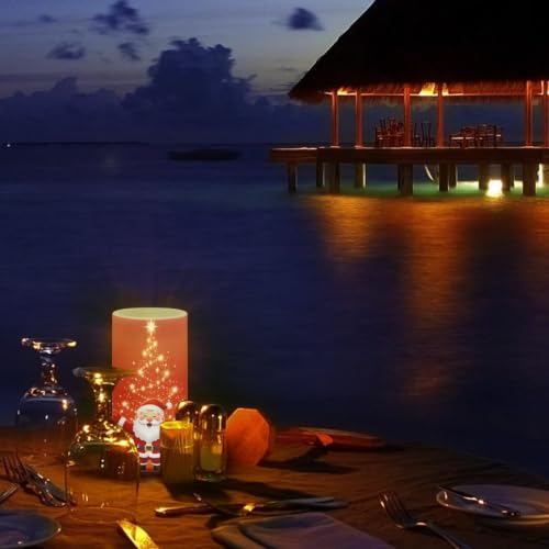 Image of Poceacles Christmas LED Flameless Candles Battery Operated Candles Flickering Wick Pillar Tealight for Home Outdoor Winter Holiday Decor, Santa Claus Christmas Tree Red