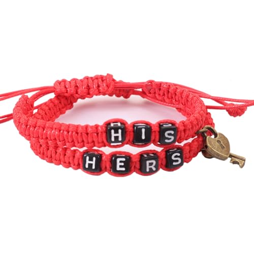 Image of AKOAK 2 Pcs HIS HERS Couple Braided Bracelet Padlock Key Pendant Hand Braided Lanyard Valentine's Day Gift Jewelry