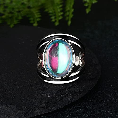 Miniatura 3 de Anillo de plata de ley 925 con piedra de luna colorida, anillo retro para mujer, anillo creativo ovalado con media luna, punk, tamaño 6-10