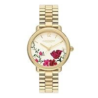 Olivia Burton Women's Vintage Floral Gold Steel Quartz Bracelet Watch, 24000206, Ivory, 36 mm