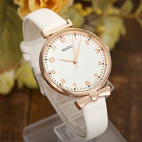 Top Plaza Womens Ladies Classic Simple Leather Analog Quartz Wrist Watch Rose Gold Case Arabic Numerals Casual Dress Watches(White) - Thumbnail 5