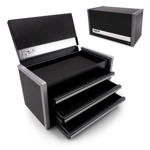MayRecords Mini caixa de ferramentas de metal preta com 3 gavetas e armazenamento superior, armazenamento e organizadores de ferramentas portáteis, DIY doméstico (preto, 3 gavetas)