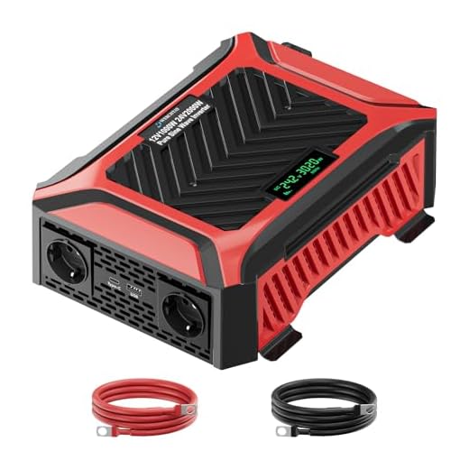 Wechselrichter 12V auf 230V Reiner Sinus 2000W/4000W(Dauerleistung 1000W/2000W) Doppel Spannungswandler, intelligentem Erkennungssystem mit 2 EU Steckdose, 1Type-C, 2.1A USB, für Haushaltsgeräten, LKW