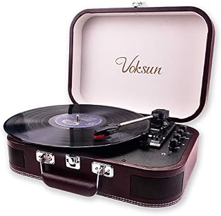Record Player, VOKSUN Portable Bluetooth Vinyl Turntable with Built-in Stereo Speakers, 3-Speed Belt-Drive Suitcase Vinyl LP Player, Supports Vinyl to MP3 Recording, AUX/USB/RCA/Headphone Jack