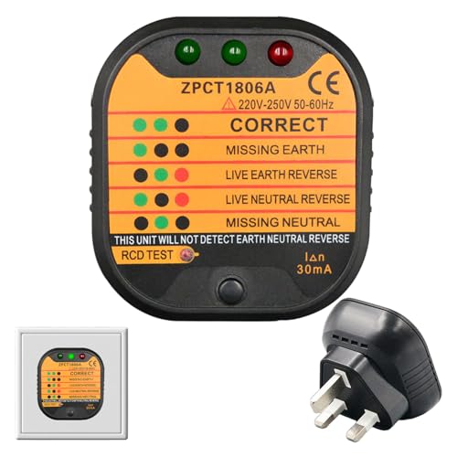 Socket Tester UK Rcd GFCI Plug Socket Tester with LCD Display 220-250v Circuit Polarity Voltage Detector Plug Tester Soc ket UK Electric Soc ket Tester UK Plug for Power Plug Wiring Detection