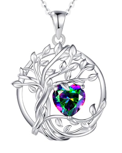 FANCIME June Birthstone Alexanrite Necklace Sterling Silver Tree of life