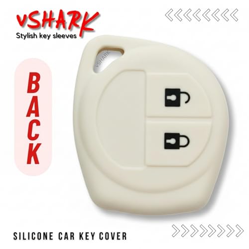Image of vSHARK Silicone Car Key Cover for Maruti Suzuki S-Presso /Swift DZire /SX4 /DZire / Ignis /Alto /Vitara Brezza /Celerio /Ertiga /Ciaz /SCross /Baleno /Ritz 2 Button Key Cover B Off White Col. ( Pack of 1 )