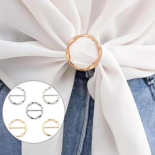 5 Er-Set Stilvolle Schalringe & Kleiderclips - Praktische Metallverschlüsse für Damen- und Mädchenmode | Fixiert lockere Shirts, Tücher und Stoffecken | Elegante runde Accessoires für Outfits.