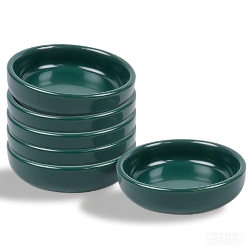 Dmnnlp 9cm Matte Ceramic Small Bowls for Dips, Rounded Soy Sauce Dish, Small Dessert Bowls, Dinnerware Sets Sauce Dessert Snack Serving Dishes 6 Per Pack（Dark Green）