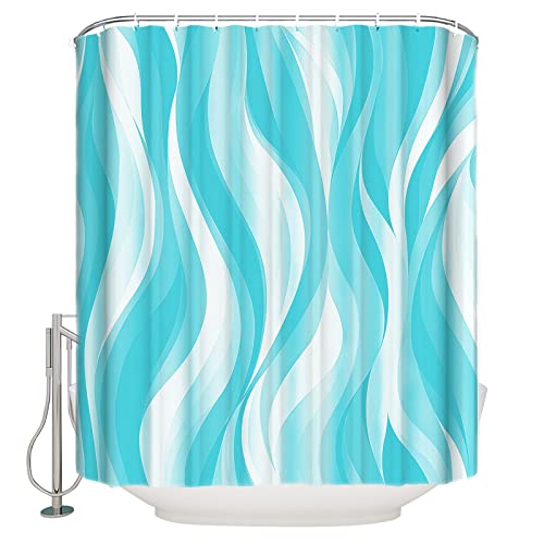 Pinroote Blue Ombre Geometric Shower Curtain, Stall Shower Curtains For Bathroom/Bathtub, White Moire Modern Abstract Art Waterproof Fabric Shower Curtain Set With 12 Hooks, 36" X 78" #TOP3
