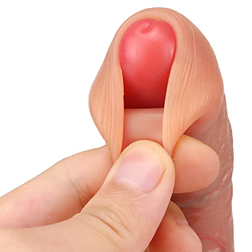 Qglust Realistischer Dildo mit intakten Hoden und beweglicher Vorhaut,Sexspielzeug für Frauen und Männer Echte mit Starkem Saugnapf Penis Nachbildung Gefühls Echt – Bild 4