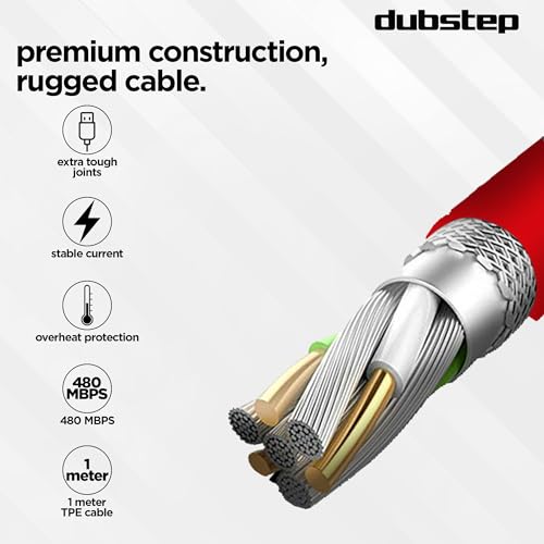 Image of Dubstep Blaze Ultra 50W USB Type C Cable 3.5 A 1 m Supports All Fast Charging Technologies (Compatible with Mobile, Tablet, Laptop, Speakers, Red, One Cable)