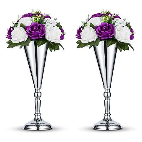 NUPTIO 2 Stücke Silber Hochzeit Blume Trompete Vase Tabelle Dekorative Mittelstück Künstliche Blumenarrangements Cover
