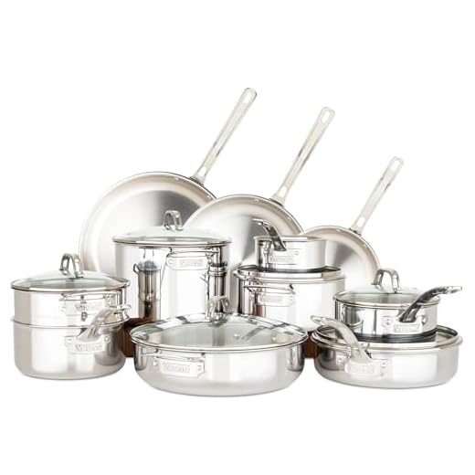 Viking Culinary 3-Ply Stainless Steel Cookware Set, 17 piece | Includes Pots & Pans, Steamer Insert & Glass Lids | Dishwasher, Oven Safe | Works on All Cooktops including Induction