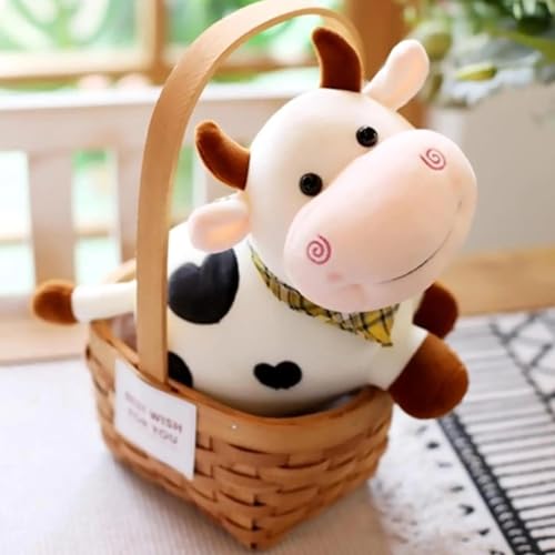 Image of Milky Moo Cow Plush Soft Toy Stuffed Cartoon Pet Kawai Animal Plushie Cattle Toys Doll Birthday Gifts for Friends Kids Girls Decorative Toy White 28cm