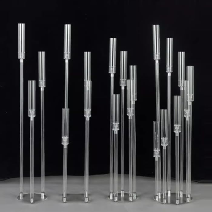 3 Arm Acrylic Candelabra Table Centerpiece Wedding Tall Floor Candle Holder with Shade Pillar Taper Candle Stand for Dining Party Anniversary.