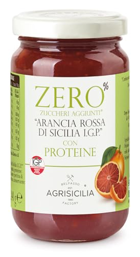 Agrisicilia zero% zuccheri aggiunti con proteine arancia rossa di sicilia I.G.P., frutta di alta qualità, frutta siciliana, lavorazione tradizionale, senza zuccheri, alta fonte proteica, 240 grammi