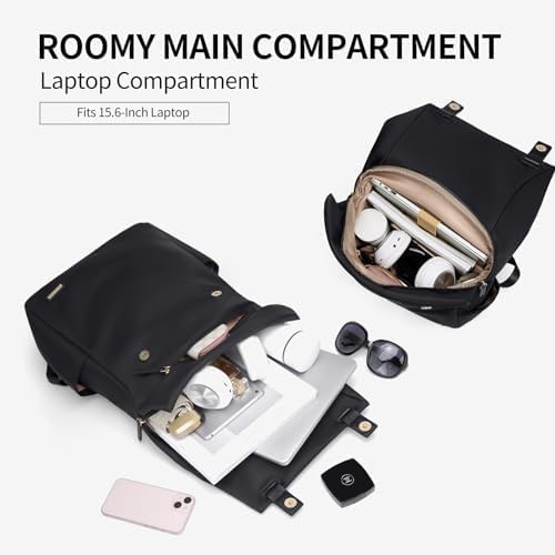 Women Laptop Backpack Computer Backpacks Carry On Waterproof backpack Fits 15.6Inch Notebook Travel Commute College (Black) - Image 4