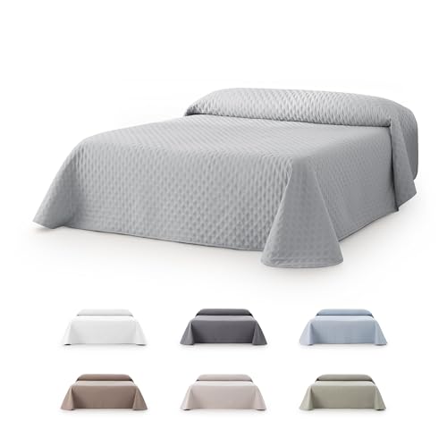 fundabel®   Colcha Boutí Acolchada Reversible como para Cama 200 (300x270 cm), Gris Claro, Microfibra Suave con Relleno Tacto Pluma, Ligera, Ideal para Primavera y Verano, Fabricada en España