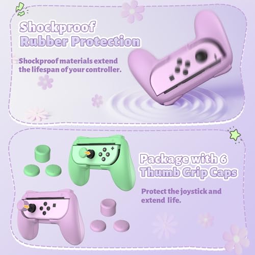 Image of FASTSNAIL Grips Compatible with Nintendo Switch for Joy Con & OLED Model for Joycon, Wear-Resistant Handle Kit Compatible with Joy Cons Controllers, 2 Pack (Purple and Green)