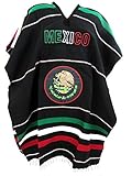 Ethnic Identity Mexican Poncho Black – Unisex Adult Serape with Mexico Flag Colors, Eagle Emblem & Fringed Edges – Handmade in Mexico