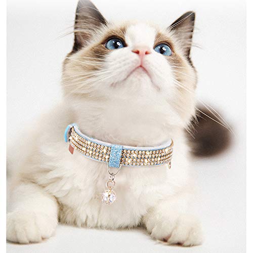 Petshome Cat Collar, Dog Collar, [Bling Rhinestones] Premium Pu Leather With Pendant Adjustable Collars For Big Cat And Small To Medium Dog Small Blue #TOP5