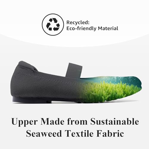 Kelway Mary Jane Ballet Flats Shoes for Women Foldable Round Toe - Seaweed Textile Knit Fabric, Arch Support, Massage Bumps Insoles, Rubber Soles, Elastic Band, Comfortable Dressy Casual2