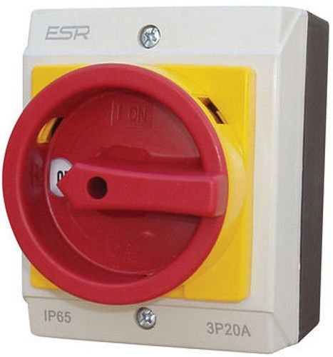 ESR E203PS Rotary Isolator Electrical Switch Disconnector 3 Pole 20A IP65 Enclosure Surface Mounted Box IP65